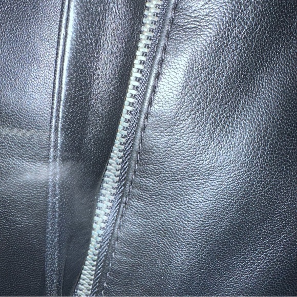 NWT All Saints Black Leather Midi Skirt w/ angular slit, pockets & front zipper - Picture 3 of 13